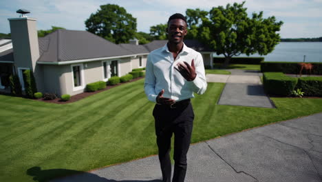 real estate agent presenting luxury home