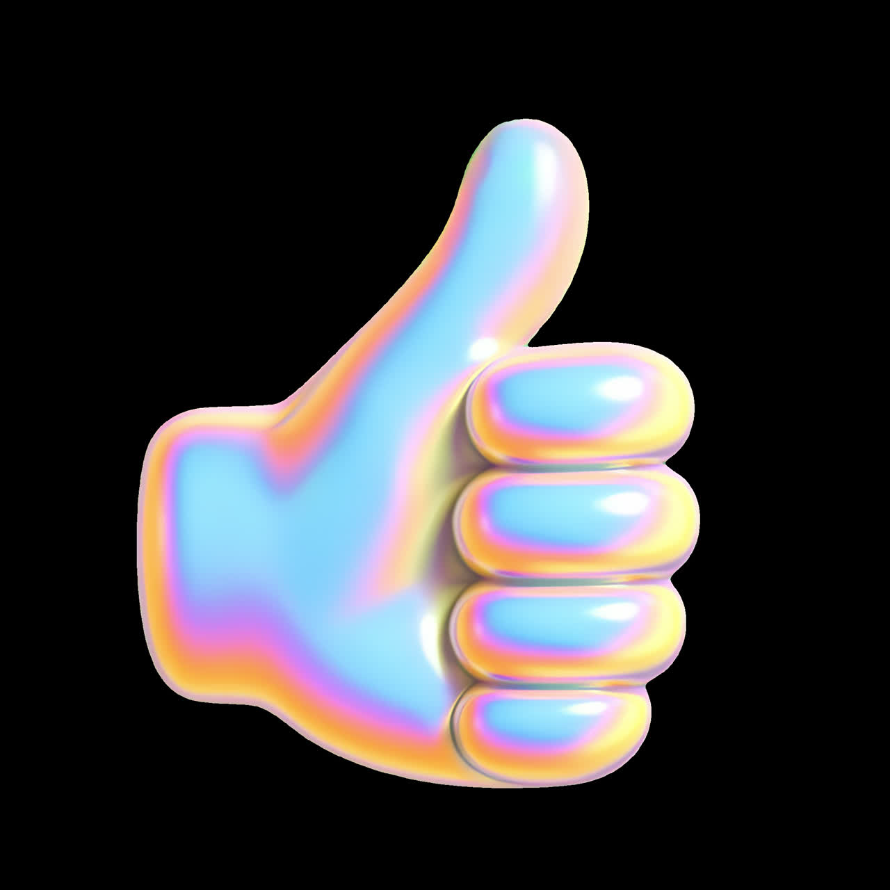 Colorful holographic thumbs-up icon animation isolated asset, transparent 4K video, alpha channel
