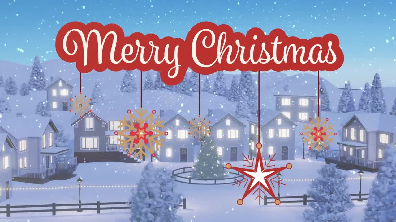 크리스마스 축하 문서의 애니메이션 크리스마스 장식물 위에서 겨울 풍경