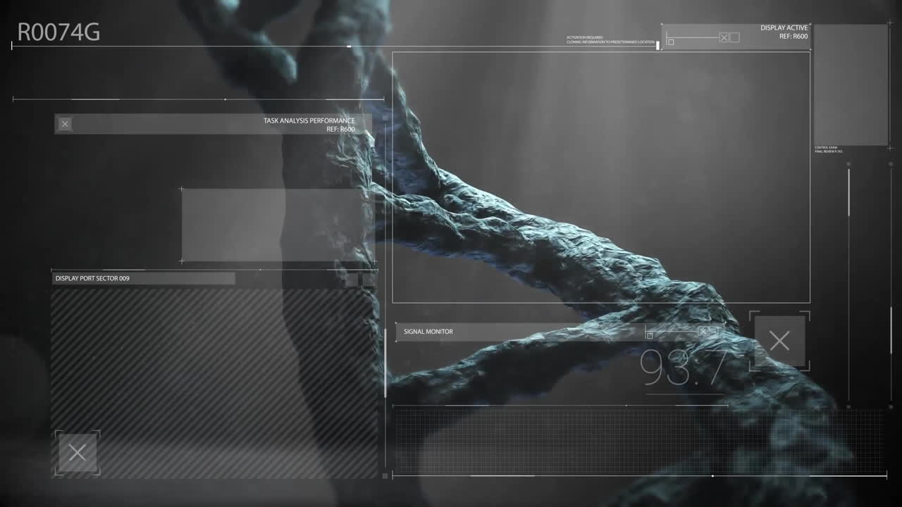 검은색 배경에서 dna 줄무의 애니메이션과 디지털 데이터 처리