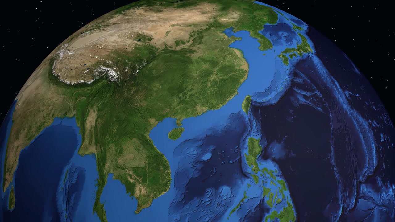 數碼動畫從太空縮放至中國，精確定位江門，附有精確地理位置數據