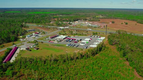 aerial views of a busy truck stop in jasper, florida, united states close to the freeway