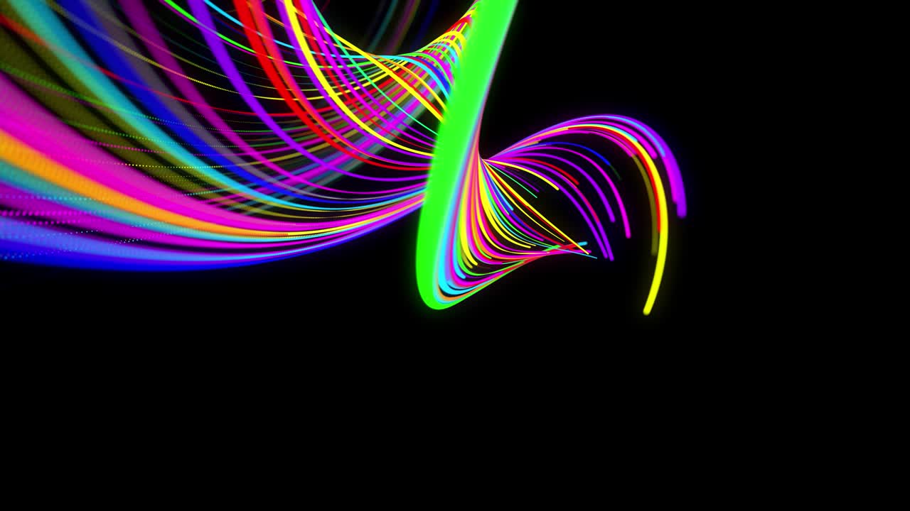 líneas de color o rayas girando en espiral vuelan a lo largo de la trayectoria giratoria. diseño de movimiento bg de partículas que forman líneas o senderos, hélice y estructuras abstractas. render 3d