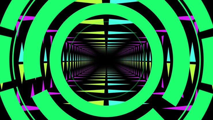 Animation of scope scanning over video game screen with neon tunnel