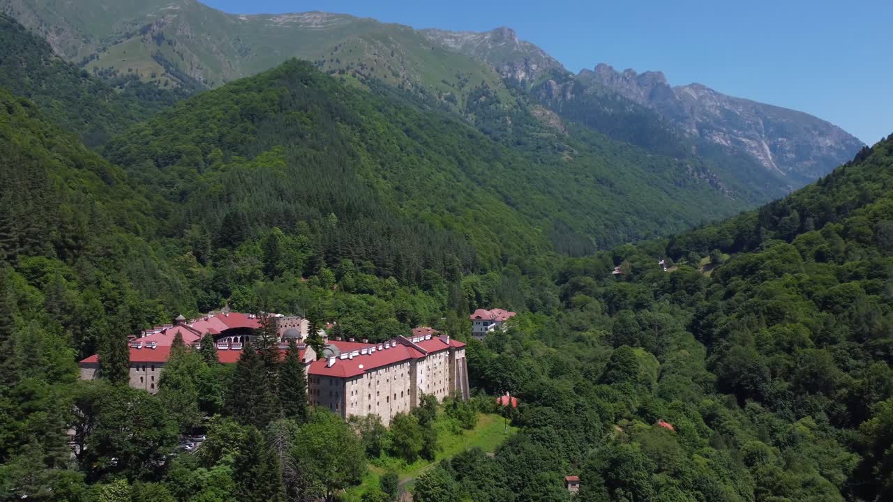Aerial view of Orthodox Rila Monastery in Rila National Park, Bulgaria