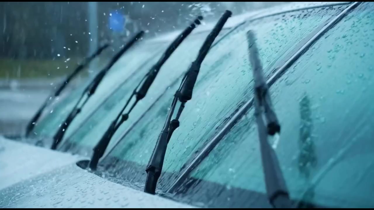 Tergicristalli dell'auto che rimuovono la pioggia in una giornata nuvolosa