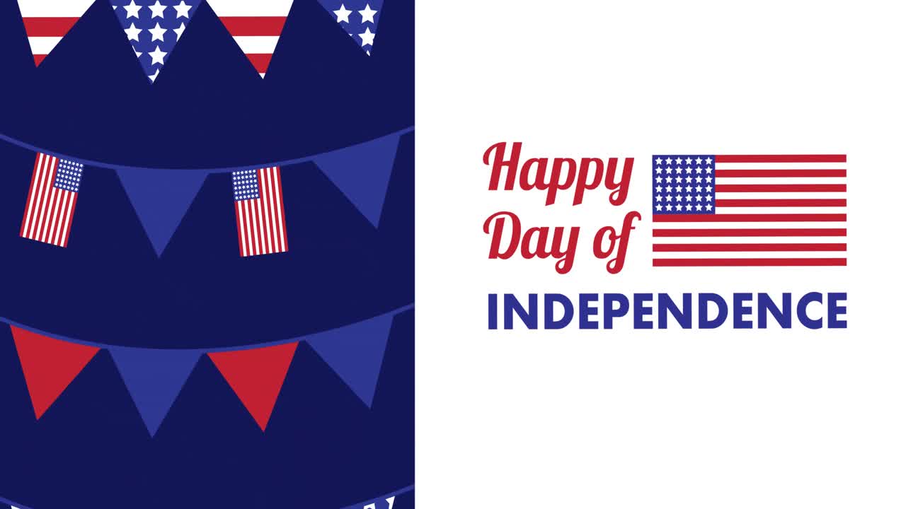 미국 국기 위에 있는 독립기념일 텍스트의 애니메이션