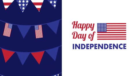 animation of independence day text over american flag
