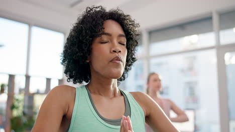 meditation, yoga and peace with woman in class