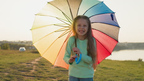 little girl parasol dances in golden light child symphony of joy resonates with rhythm of flowing