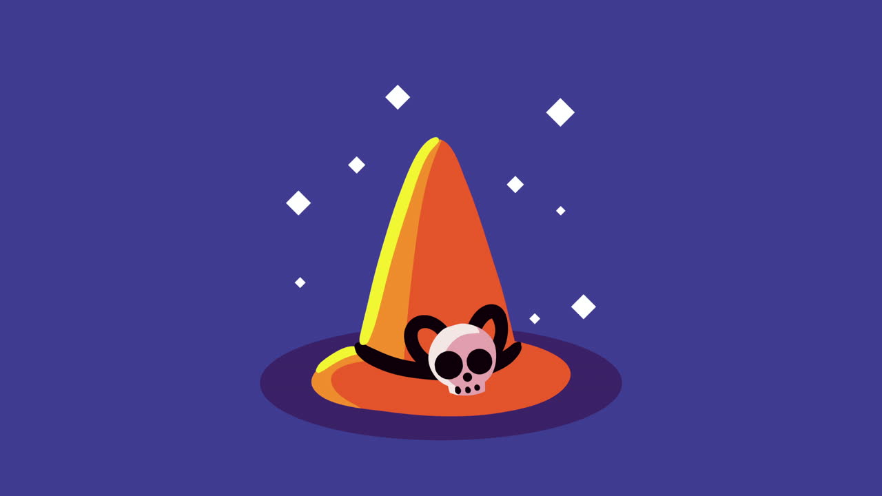 happy halloween animation with witch hat
