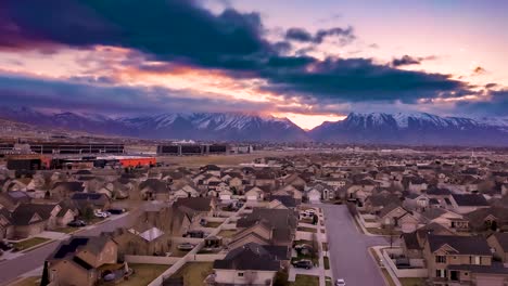 hyperlapse or moving time lapse of silicon slope in lehi central utah at sunrise - aerial view