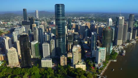 aerial view of entire brisbane city cbd with skytower residential building, qld, australia