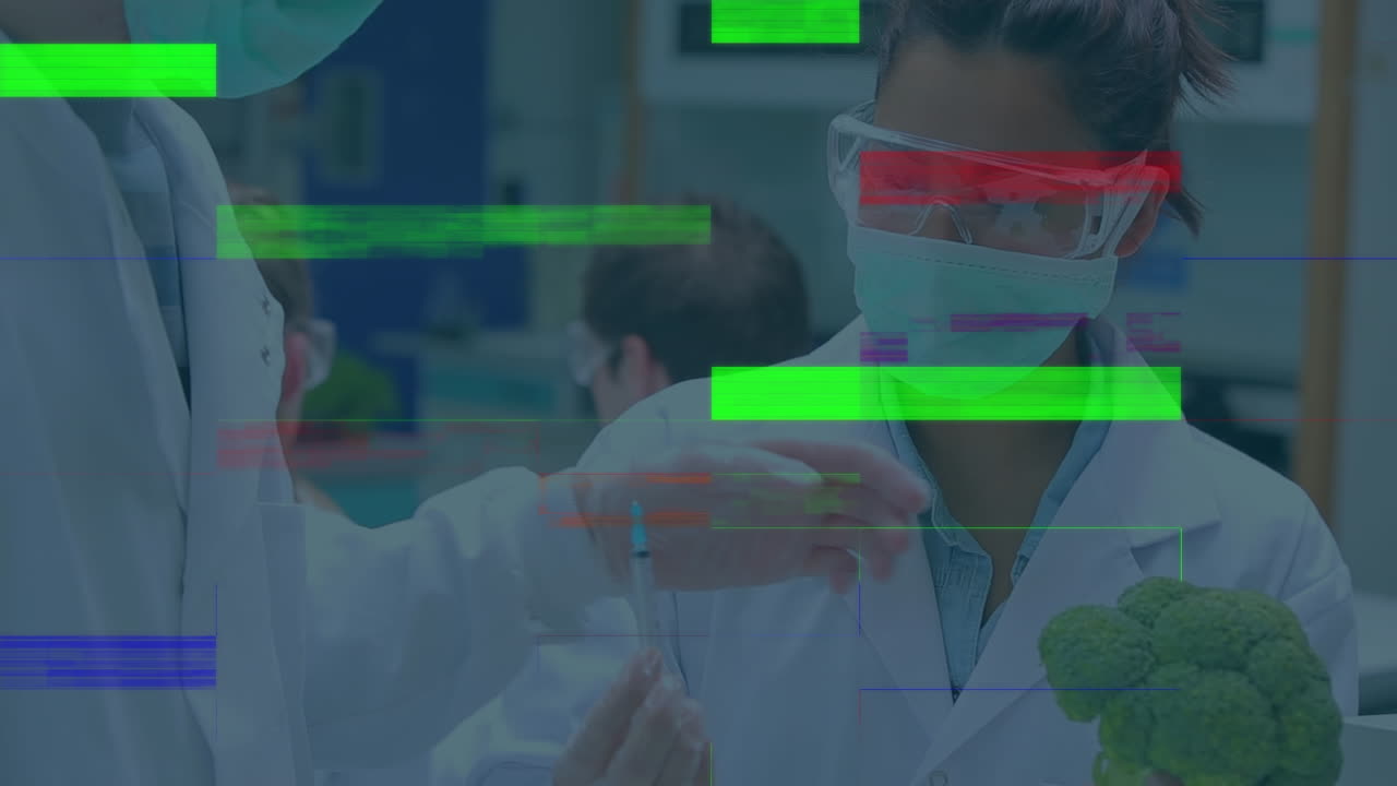 animación del procesamiento de datos científicos en un grupo diverso de científicos en el laboratorio