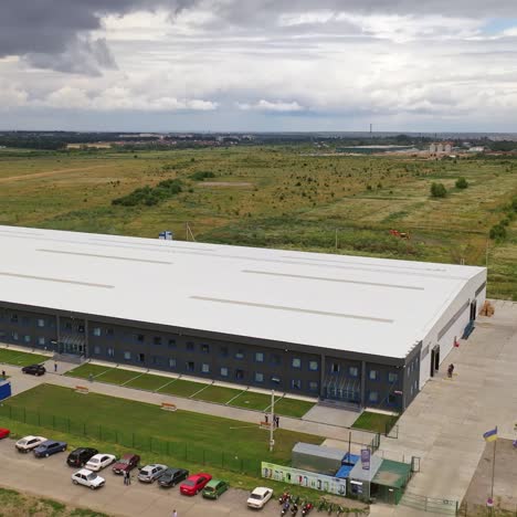 aerial view of a modern industrial building and warehouse