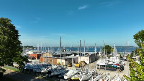 Tilting-up-and-descending-near-an-old-boatyard-on-a-sunny-day