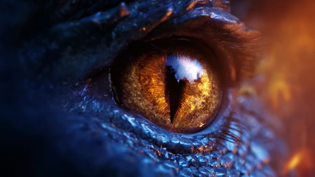 A Close-Up of a Mythical Dragon's Eye Capturing the Mystical Glow of Fire and Surrounding Elements, Showcasing Intricate Textures and a Deep Amber Color That Evokes Imagination and Fantasy