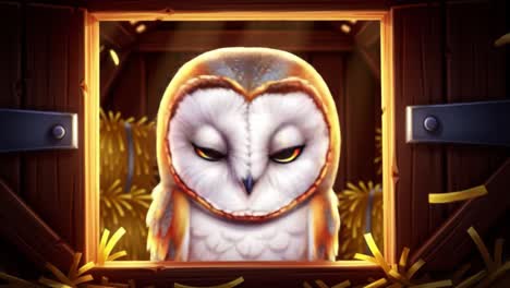 an enchanting transformation: from a mysterious, somber owl to a bright, curious guardian amidst a cozy barn setting