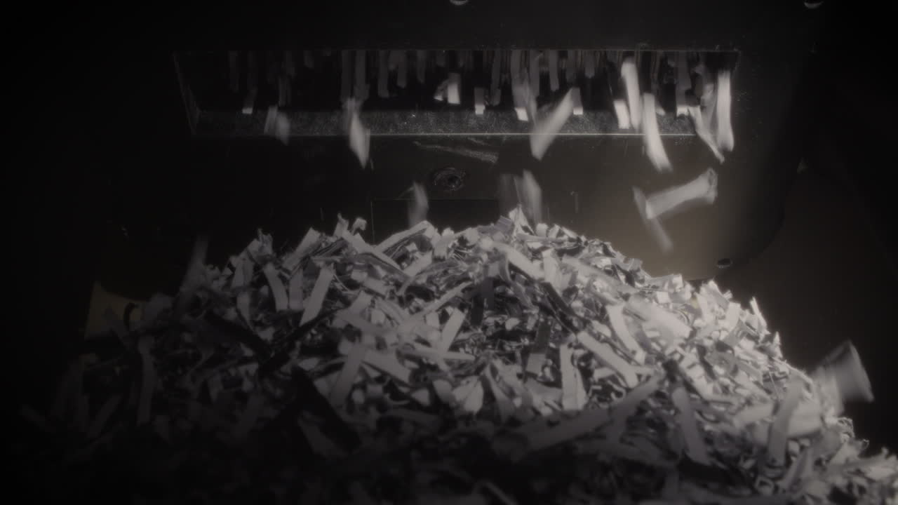 Shredder Cutting Paper From Below, Full Basket, Hard Light, Soft Net Filter