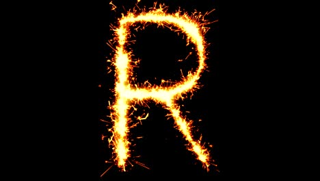 alphabet r text sparkler glitter sparks firework loop animation