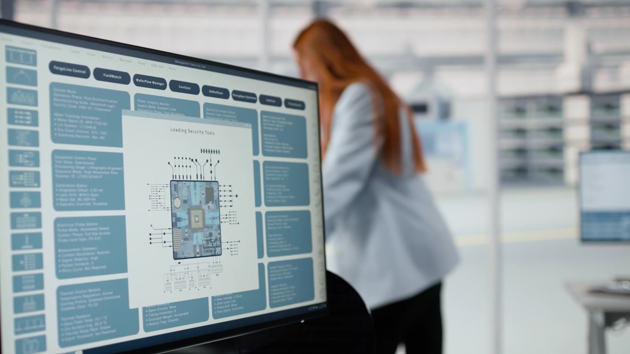 Computer Monitor Displaying Security Tools and Microchip Data
