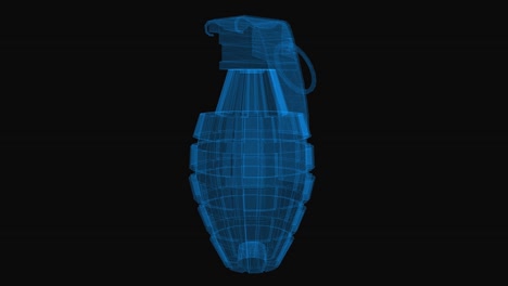 grenade wireframe scheme. 3d render with blue grid lines. loop rotation on black background.