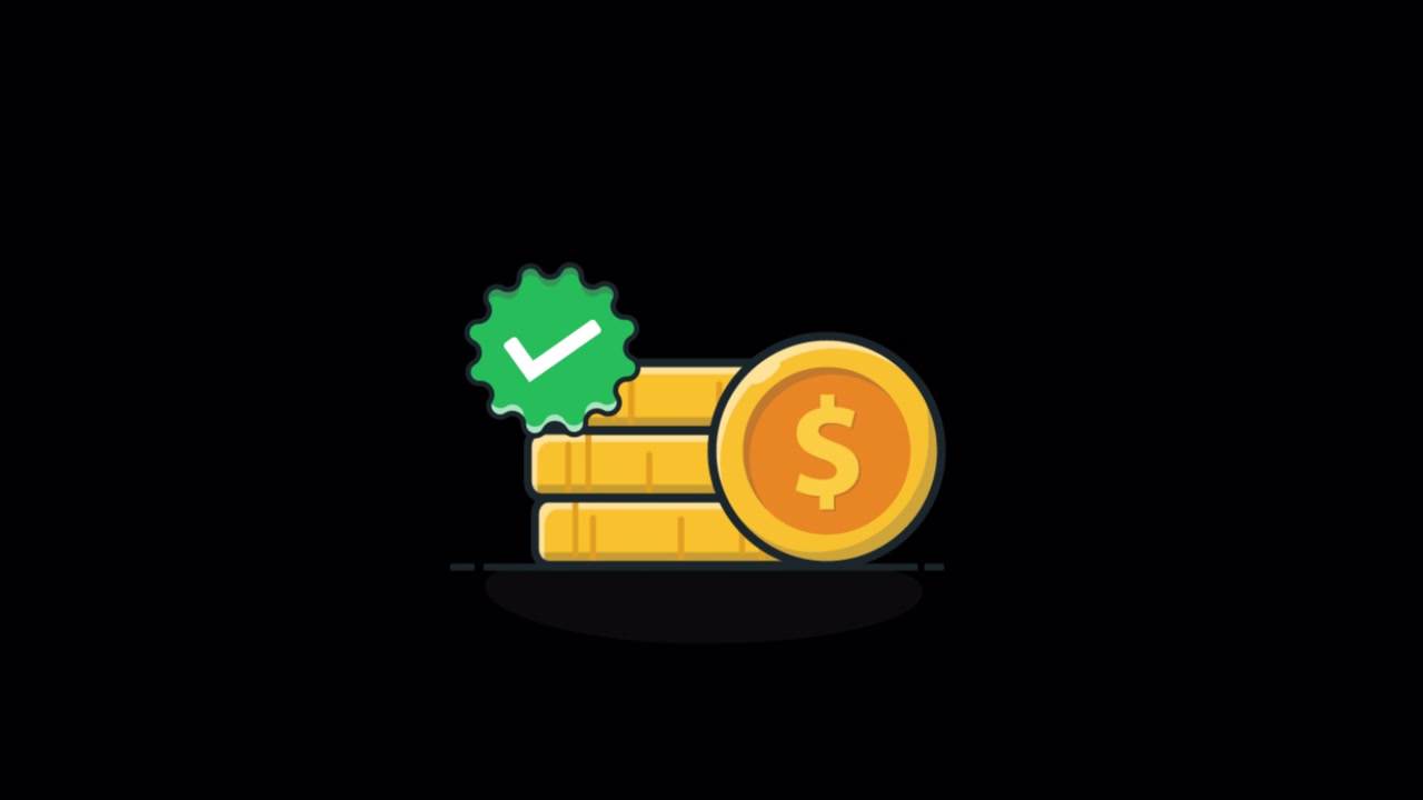 Money Success Icon with Stacking Gold Coins and Checkmark