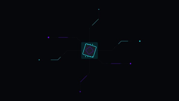 Animated Digital Microchip Processor with Glowing Data Connections