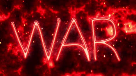 neon text war on a fiery background with sparks