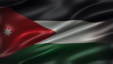 flag of jordan front view, flapping in the wind, high-angle, perspective view, realistic with a cinematic look and feel, and elegant silky texture