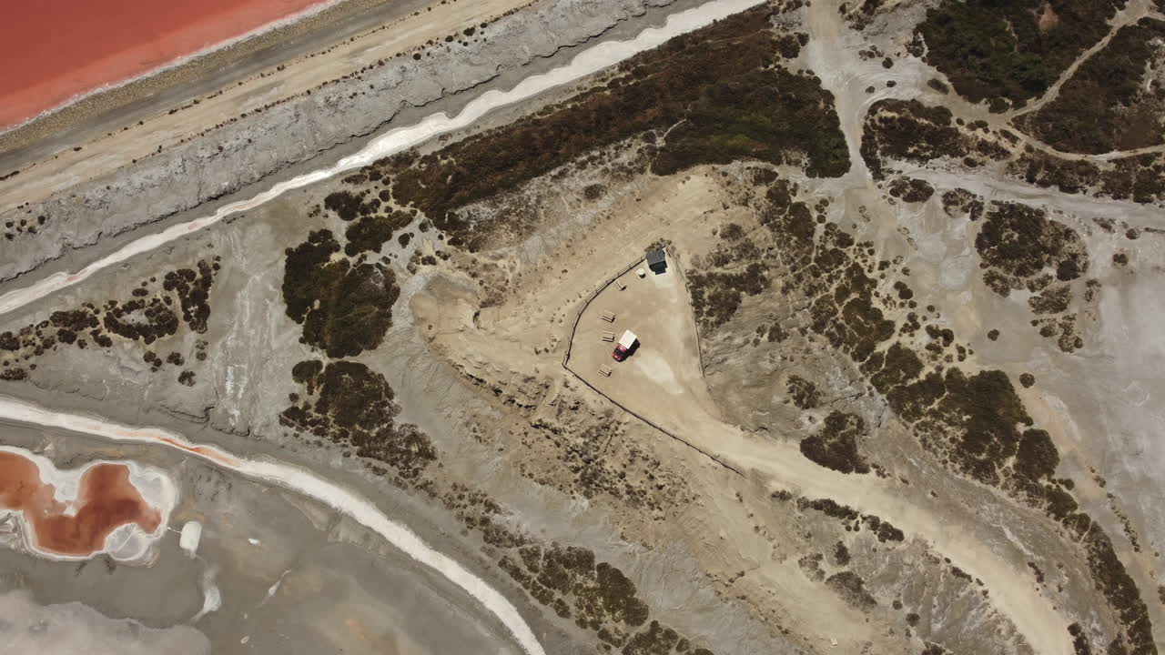 Aerial View of Pink Salt Flats and Landscape