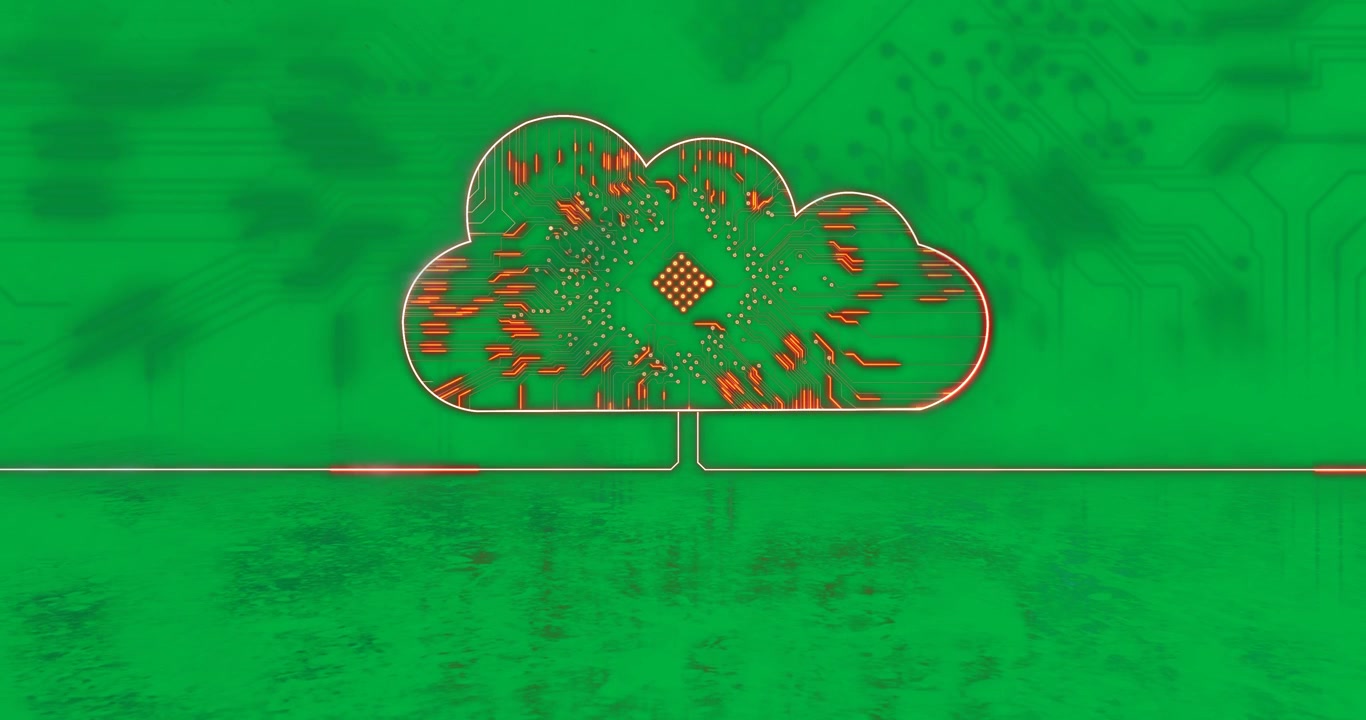 Animation of digital cloud with integrated circuit on transparent background