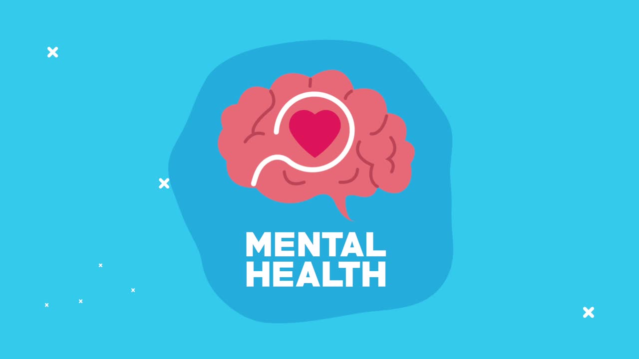 animación de salud mental con el corazón en el cerebro