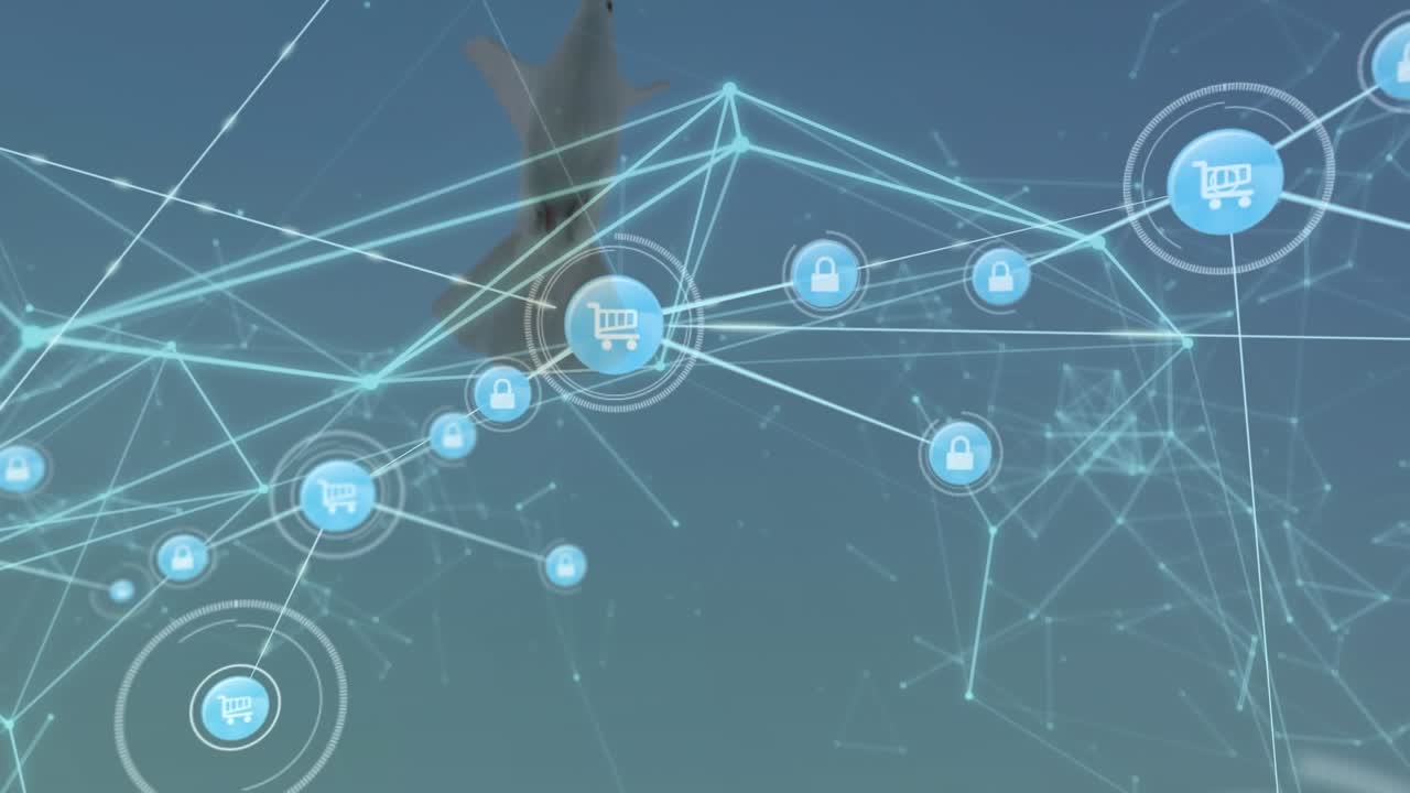Animation af netværk af forbindelser med ikoner over due