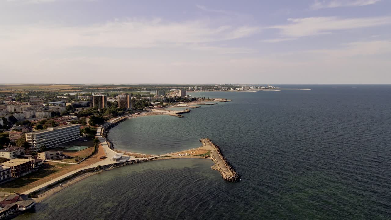 4k cinematic drone stock footage of a seaside city