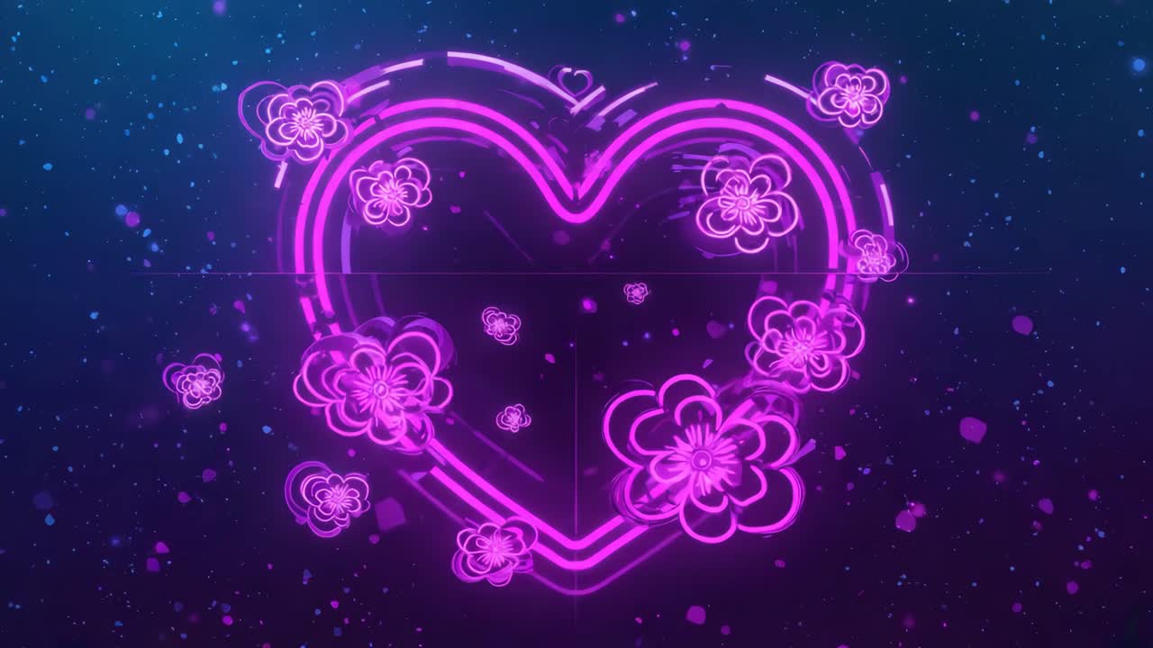 Neon Heart with Flowers