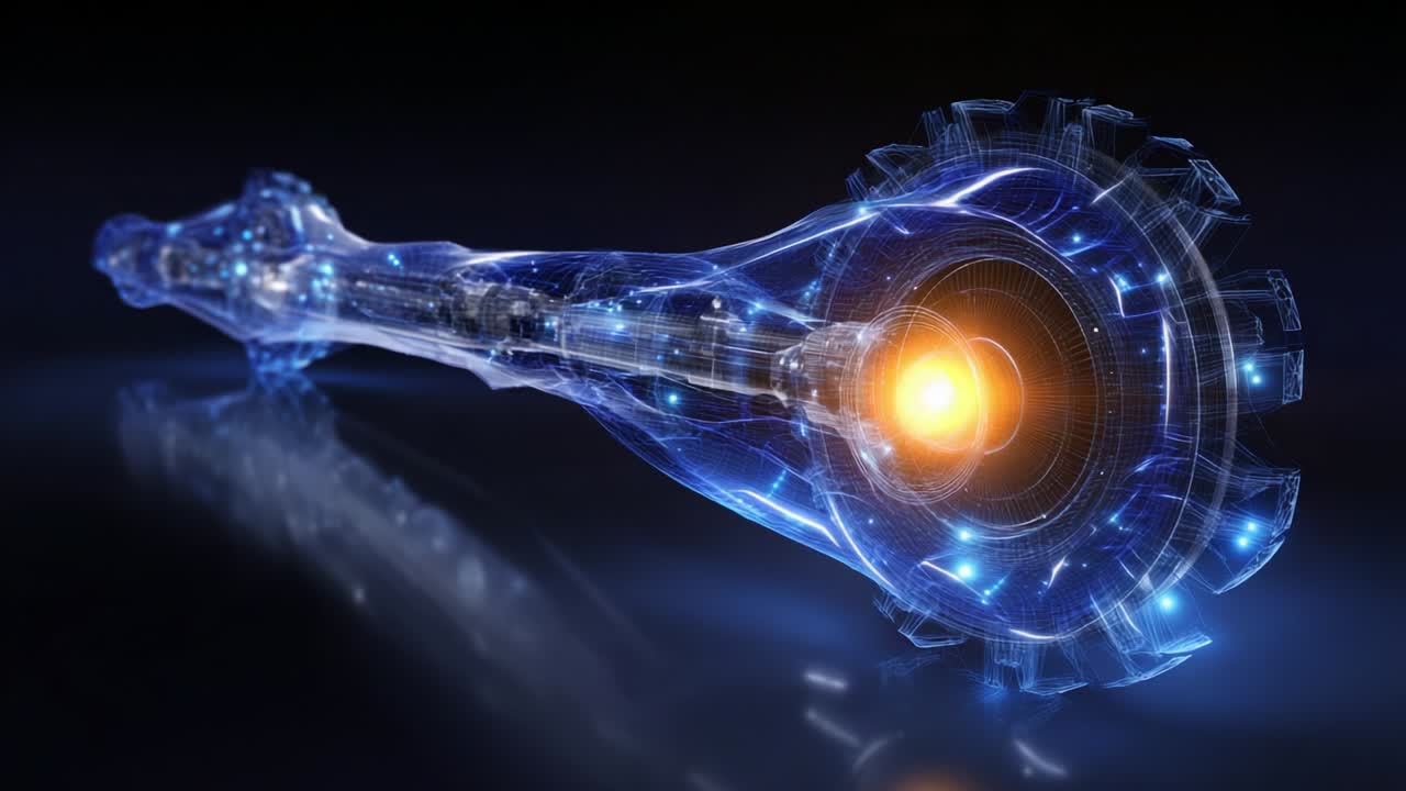 Exploring the Futuristic Design of a High-Energy Mechanical Component: A Glimpse into Advanced Engineering with a Focus on Luminescence and Digital Constructs, Perfect for Technology Enthusiasts and Innovators