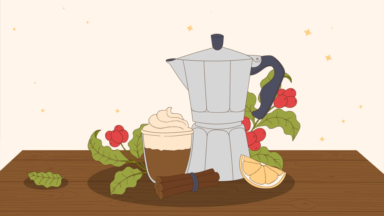 국제 커피의 날을 위해 손으로 그린 배경의 모션 그래픽