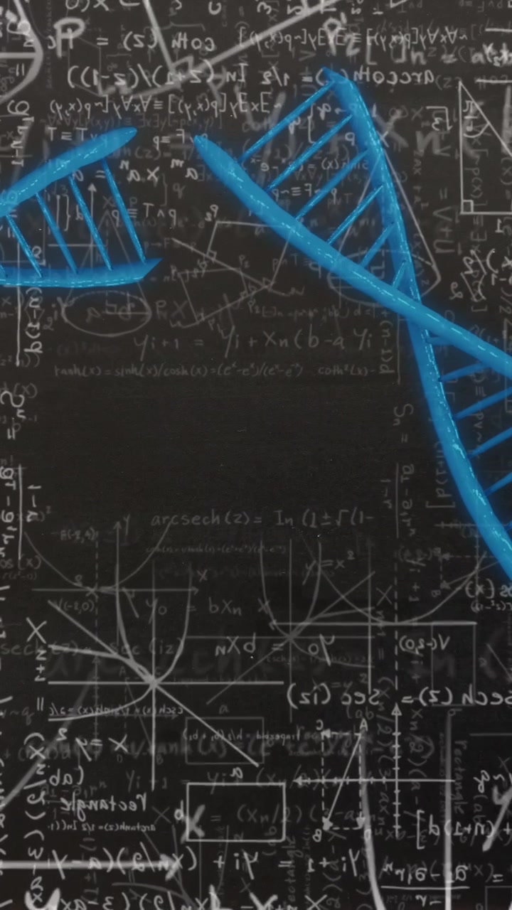 DNA strand and mathematical equations, scientific data processing