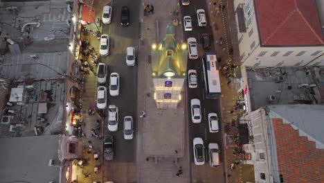 Beautiful-Top-down-view-reveal-of-Jaffa-clock-tower-and-the-Christmas-tree---the-skyline-of-Tel-Aviv-in-the-background-#010