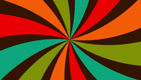 Abstract-animated-background-with-spinning-orange-red-and-green-curved-stripes-on-black-background