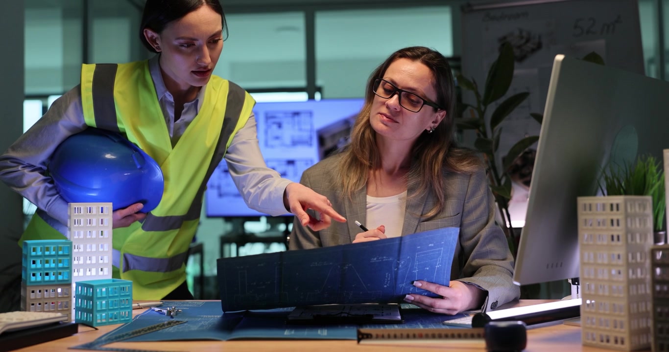 Un constructor y un arquitecto profesional discuten los planos de construcción.