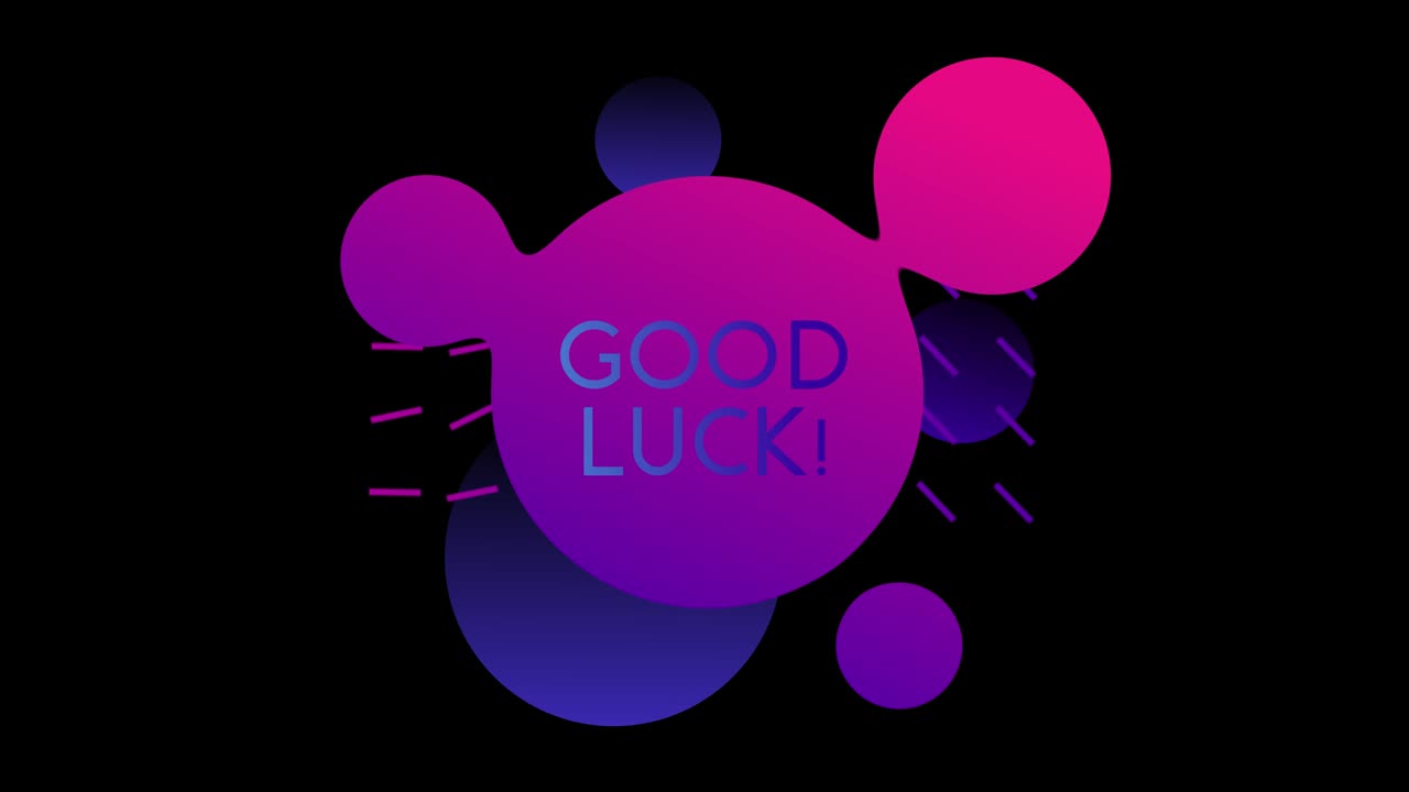Circle fluid shapes pattern background abstract composition with text GOOD LUCK. Abstract liquid shapes. Fluid flat design in gradient colors.
