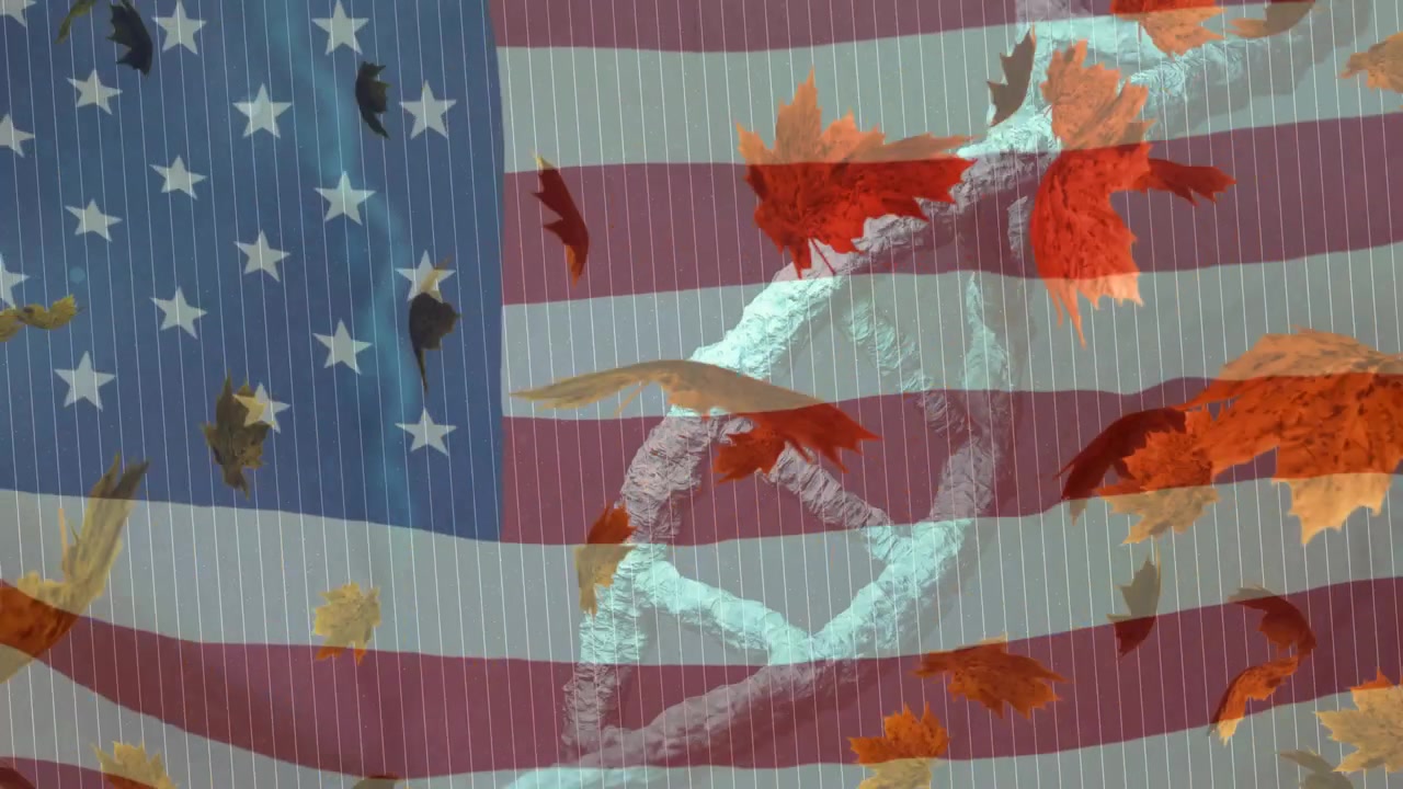Animation af DNA-streng og blade over USA's flag