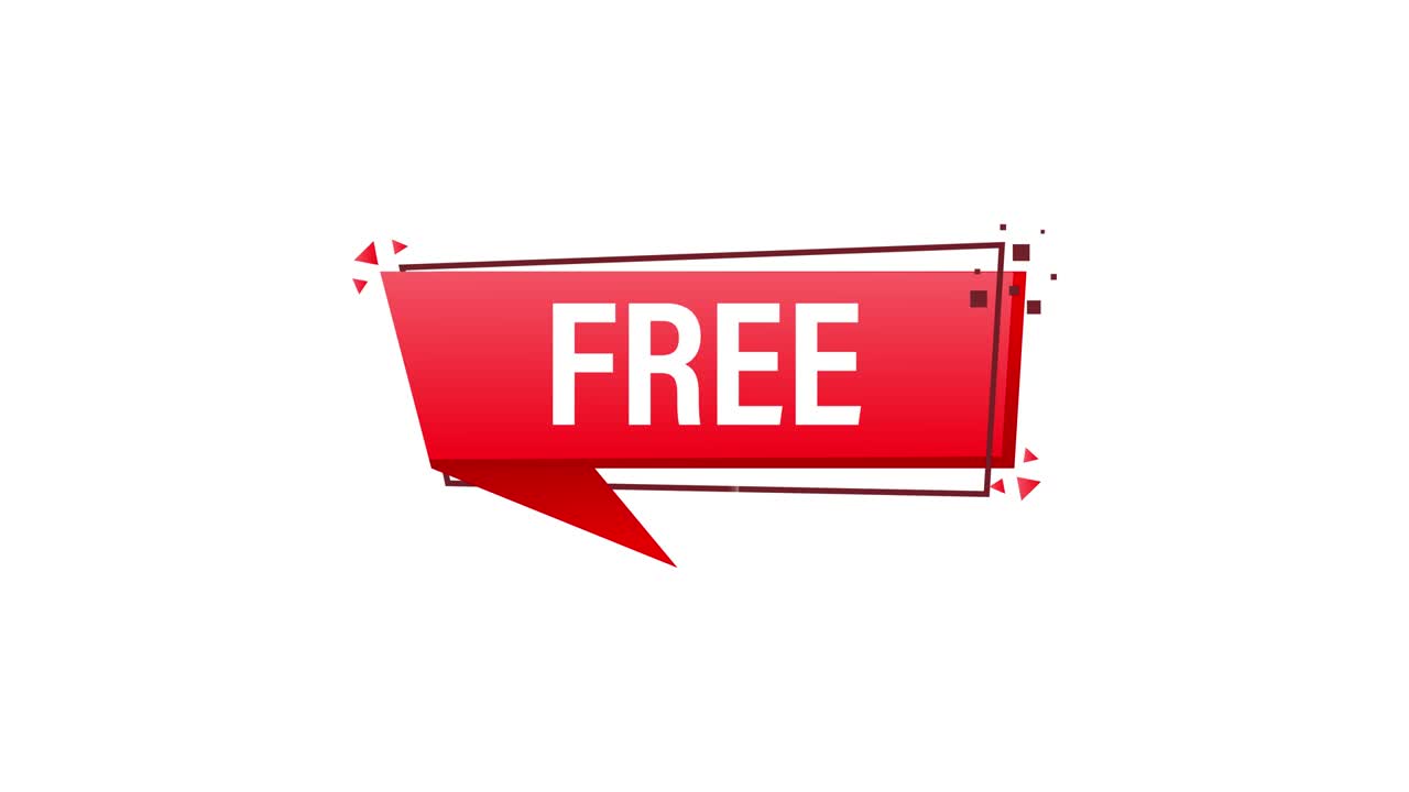 icono plano con estandarte gratuito. cartel de tipografía. comprar pegatina de oferta. gráficos en movimiento.