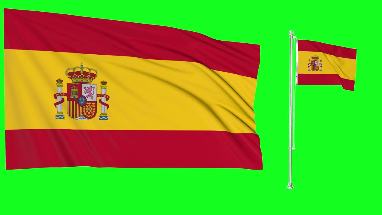 pantalla verde ondeando la bandera o el asta de españa