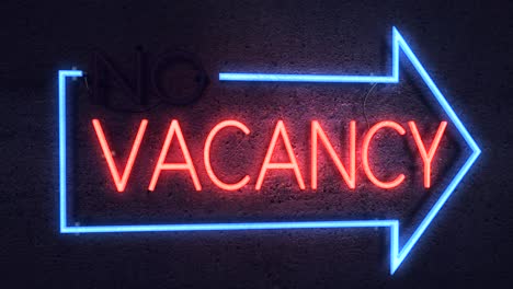 realistic 3d render of a vivid and vibrant animated neon sign, with the word vacancy illuminated, with a concrete wall background
