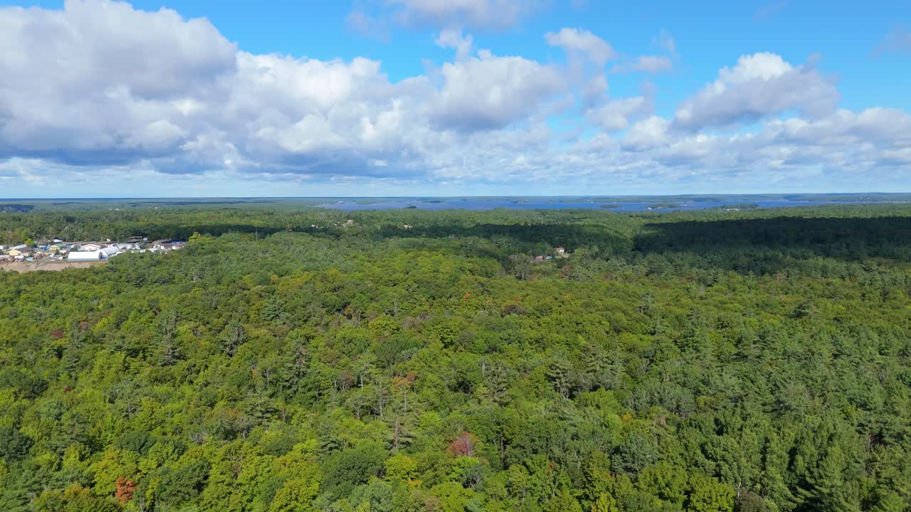 Rising Aerial Shot Of Pristine Forest And Gull Lake At Gravenhurst In Muskoka, Ontario, Canada
