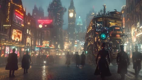steampunk london night cityscape