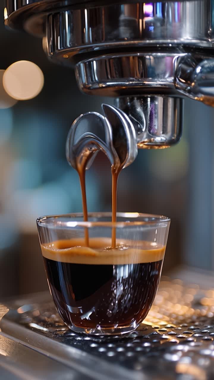 L'Arte di un Espresso Perfetto: Una Macchina da Caffè Che Estrae Sapori Ricchi in una Tazza di Vetro Trasparente per un'Esperienza di Degustazione Squisita.